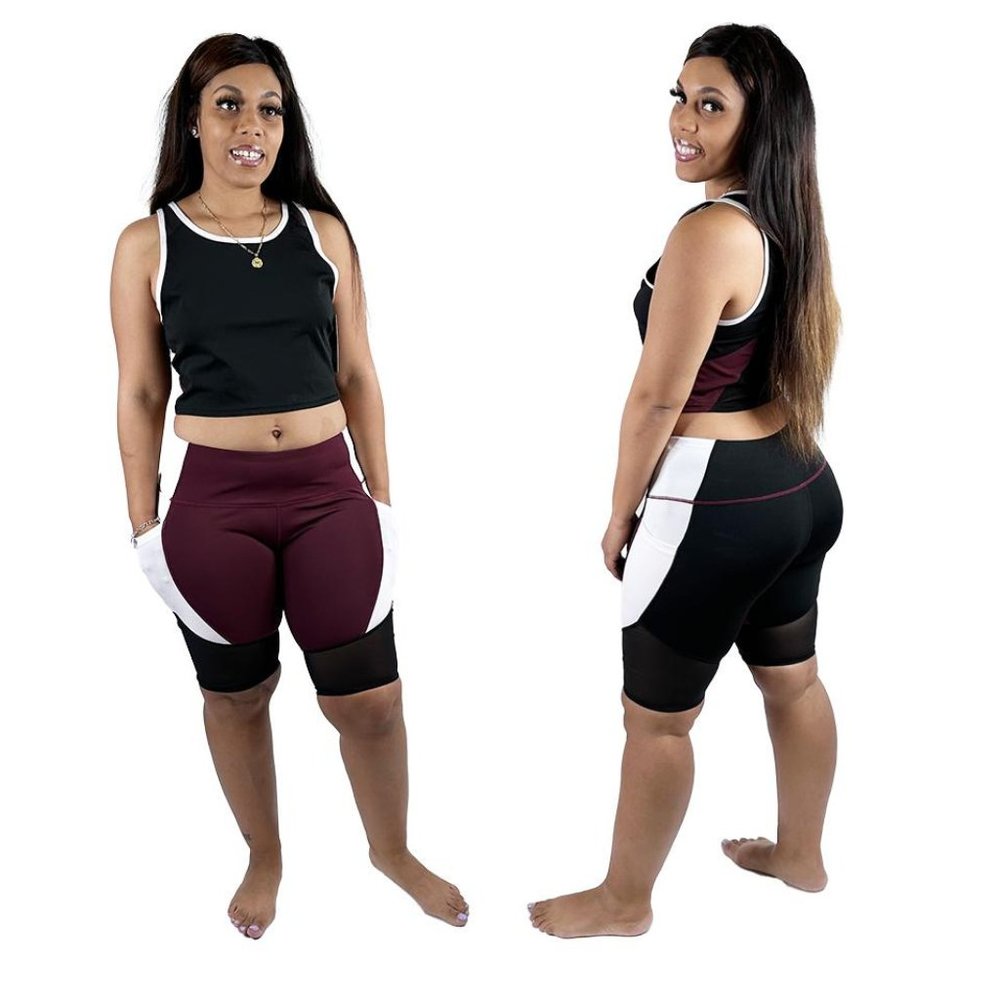 Color Block Crop Top Biker Set